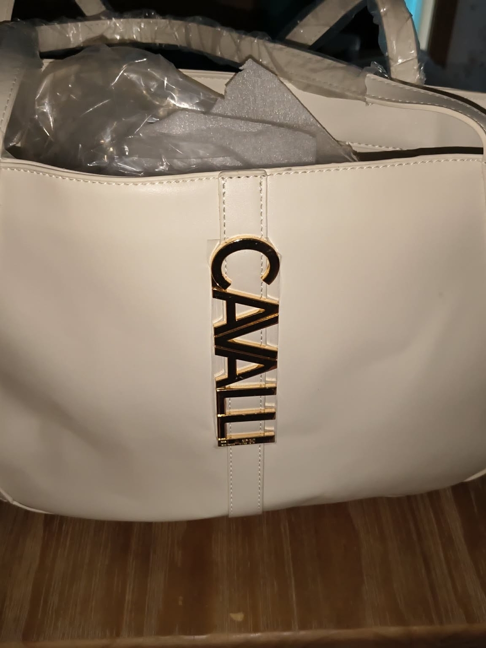 Large CAVALLI White Tote with Gold Logo Accent